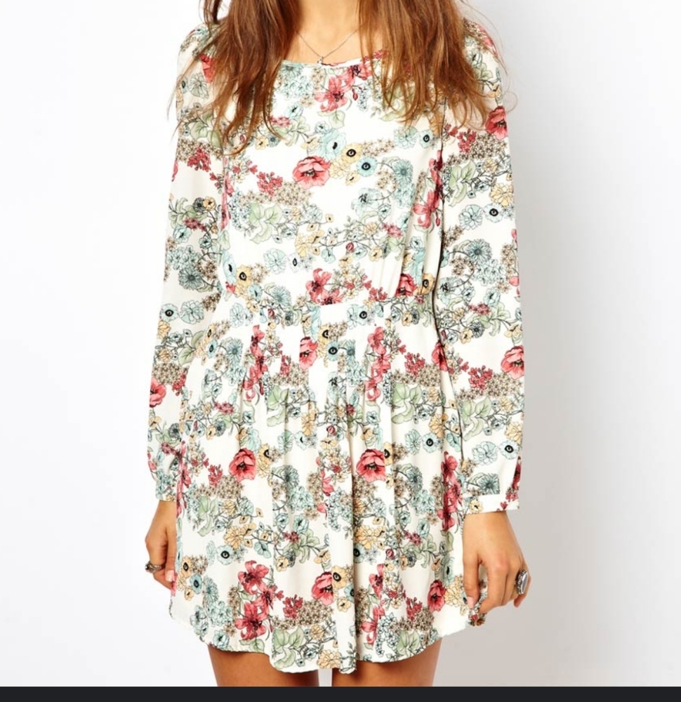 Pepe Jeans London floral long sleeve mini day dress size Small